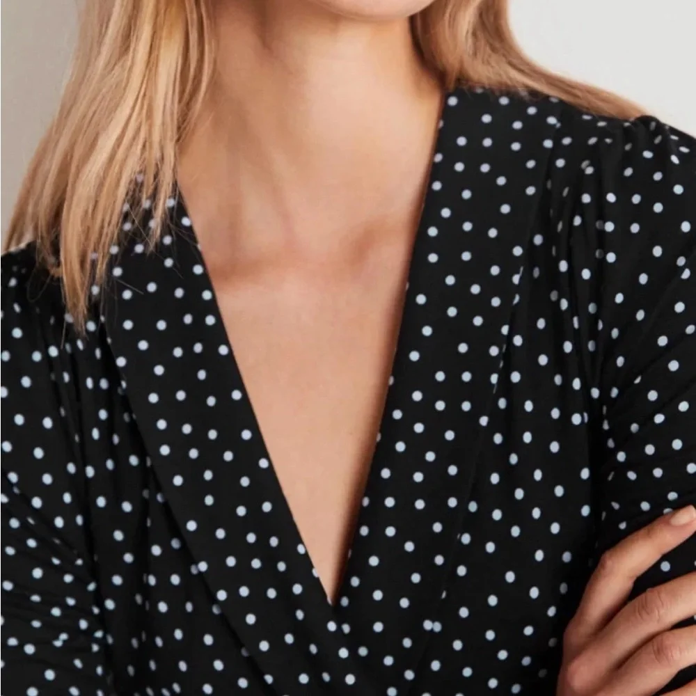 Boden Fixed Wrap Jersey Dress Scattered Polka dot - Picture 3 of 10